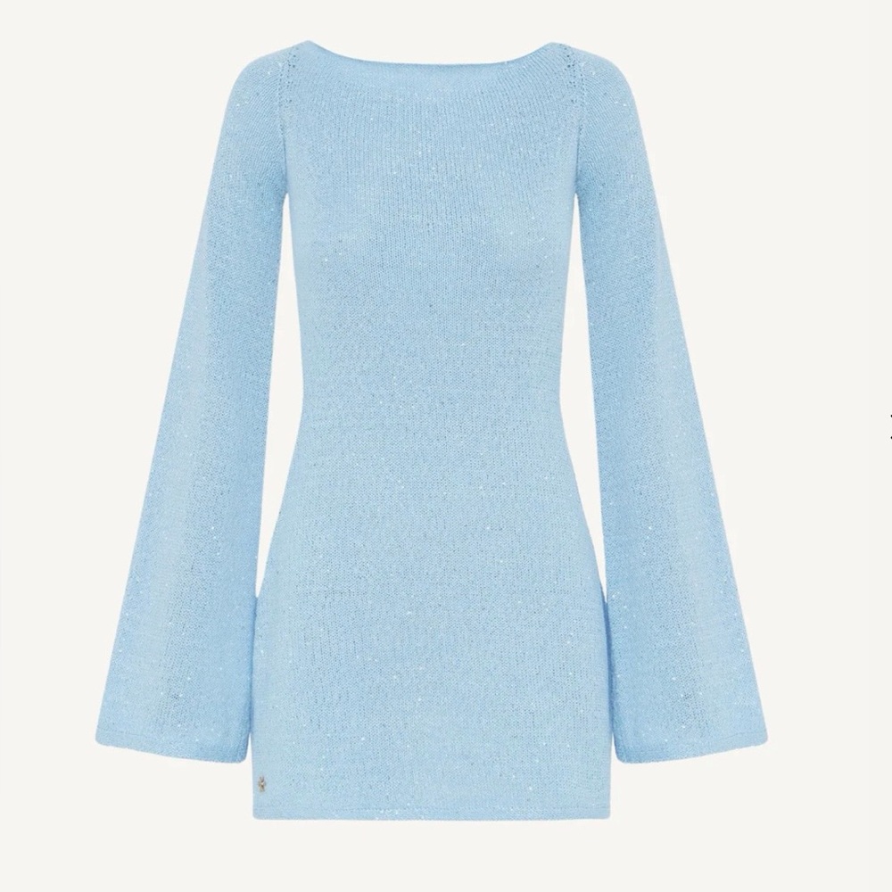 Asta resort Sparkle Knit Long-Sleeve Mini Dress in Light Blue